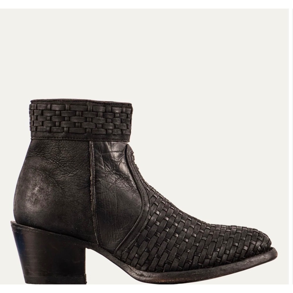 Stetson Womens Black Woven Leather Ankle Boots Western Booties Size 8.5